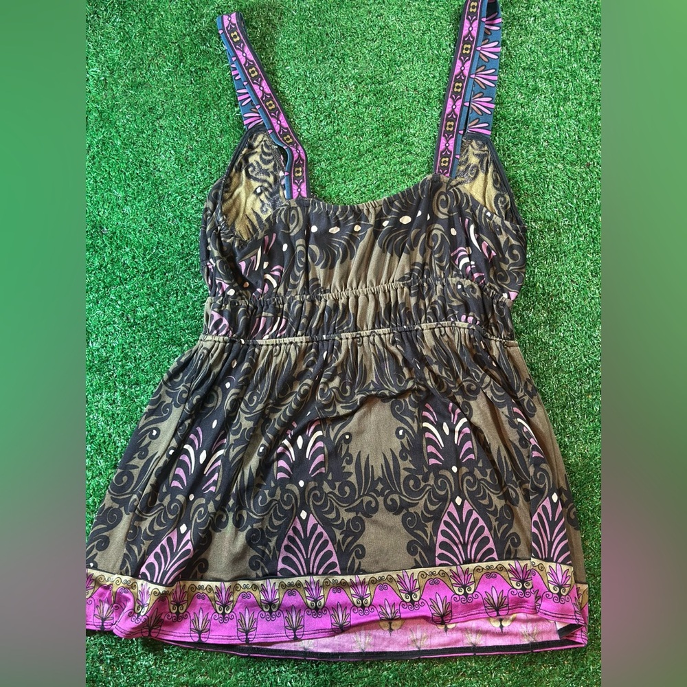 Hale Bob Chic Y2K Black, Army Greenish Brown and Purple Sleeveless Top - Picture 6 of 7